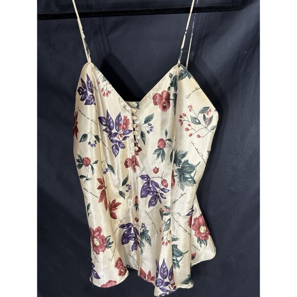 Vtg. Kathryn Spaghetti Strap Button Front Floral Purp/Red/Tan W/Flutter Hem Sz M - Picture 2 of 7